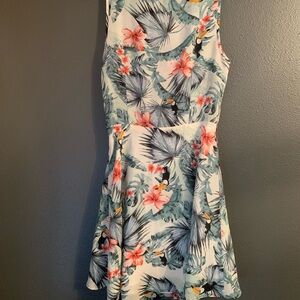 Tropical Floral Mini Dress - Pink and Green XS